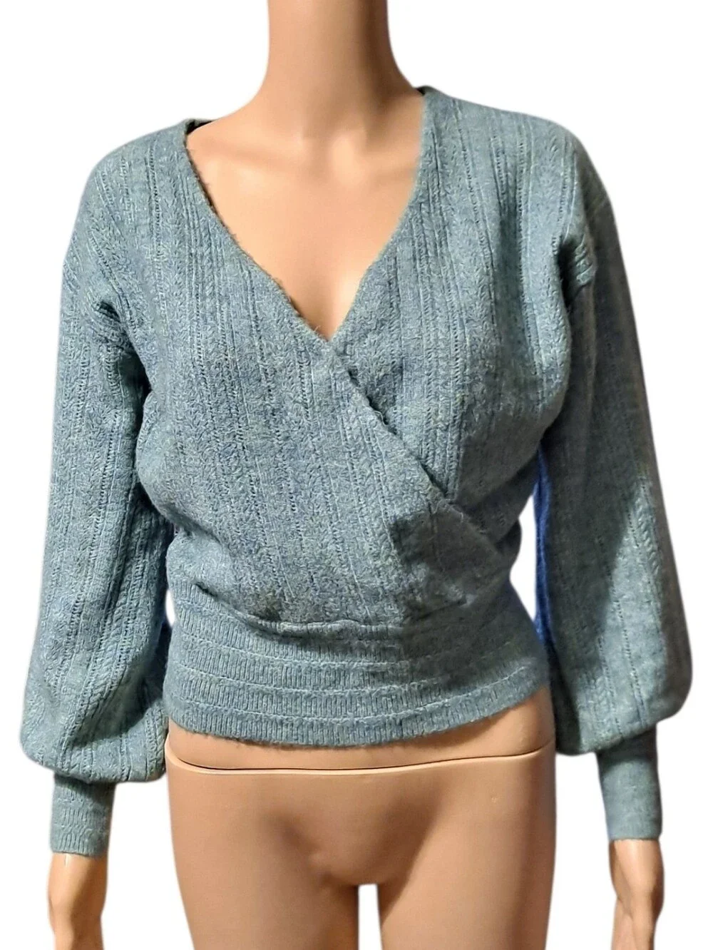 Autres Filles Wrap-Front Ribbed V-Neck Sweater - Blue